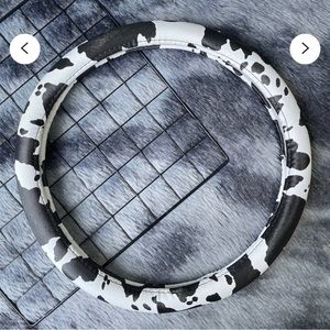 Leather Cow Print Car Steering Wheel